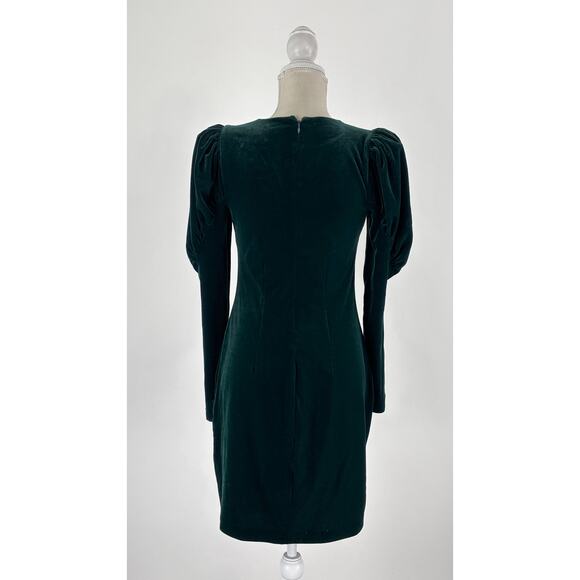 Express Long Puff Sleeve Velvet Mini Dress Green Womens Size Small - Picture 5 of 8